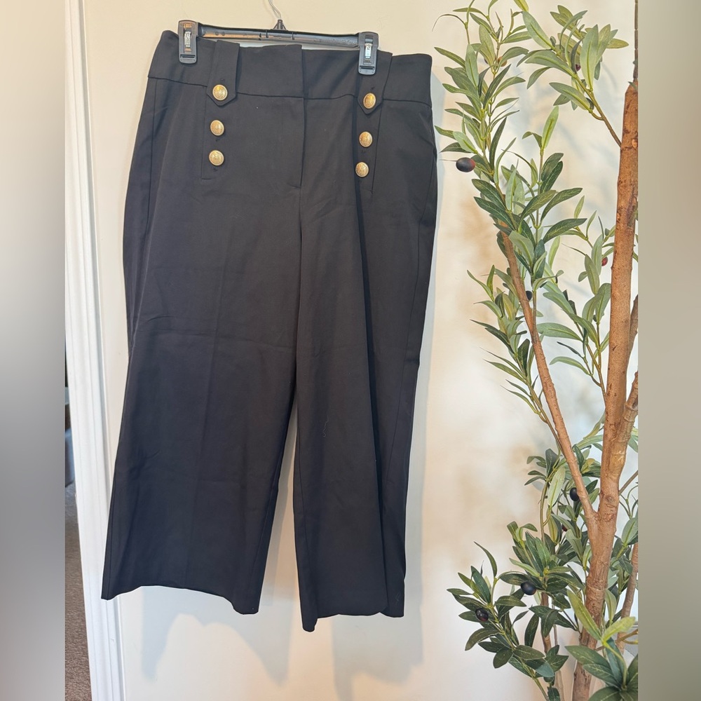 Lane Bryant Black High Rise Wide Leg Pants with Gold Buttons 14 Petite